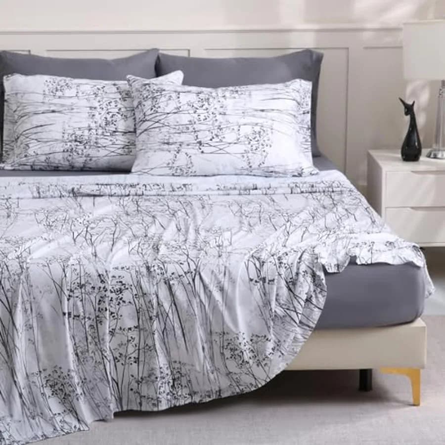Set di lenzuola Botaincal da 6 pezzi, lenzuola con angoli profondi in microfibra traspirante grigio scuro, lenzuola piatte fantasia comode e traspiranti