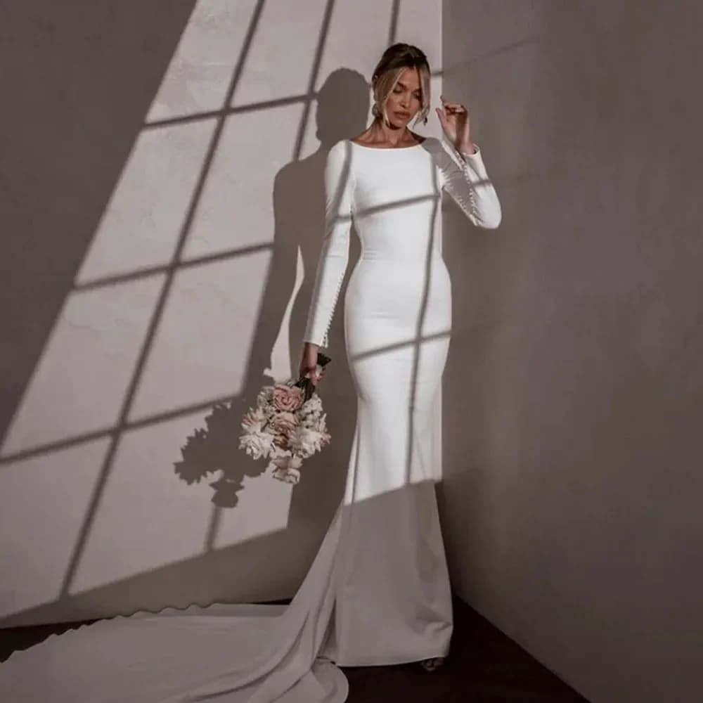 Abiti da sposa musulmani personalizzati a sirena, abito da sposa arabo a maniche lunghe, abito da sposa con schiena scoperta per donna, vestido de novia boda