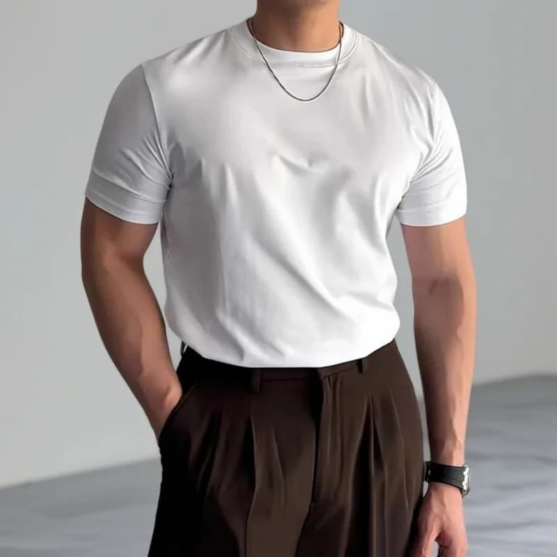 Cotton Men Short Sleeved T-Shirt Casual Straight Shoulders Fit Simple O-Neck Tees Breathable Cool Feeling Sportswears Tops