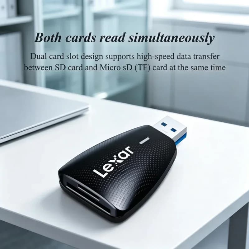 Lexar SD TF Memory Card Reader USB3.0 Dual Slot Support Two Cards Read Together Portable Camera Card Adapter