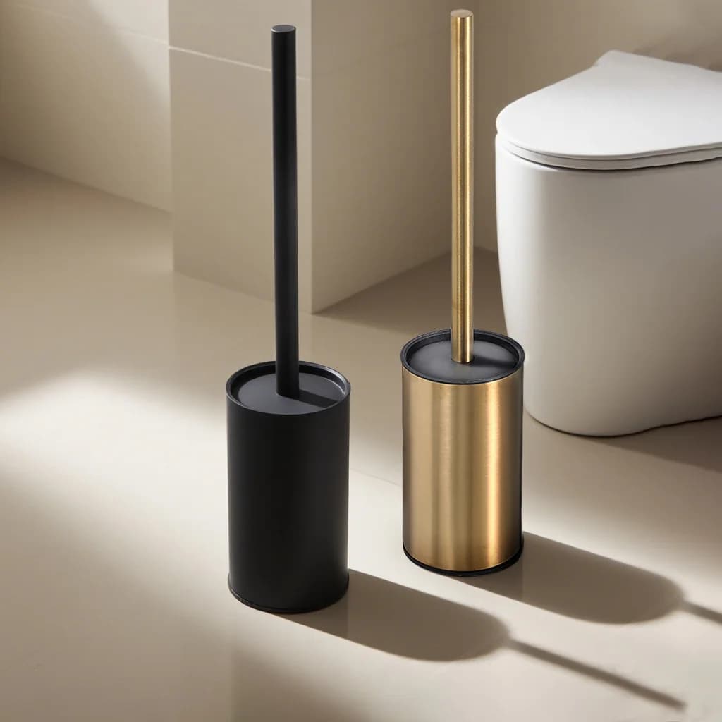 Portascopino per WC circolare in acciaio inossidabile nero con scopino per la pulizia del bagno, tre opzioni di colore