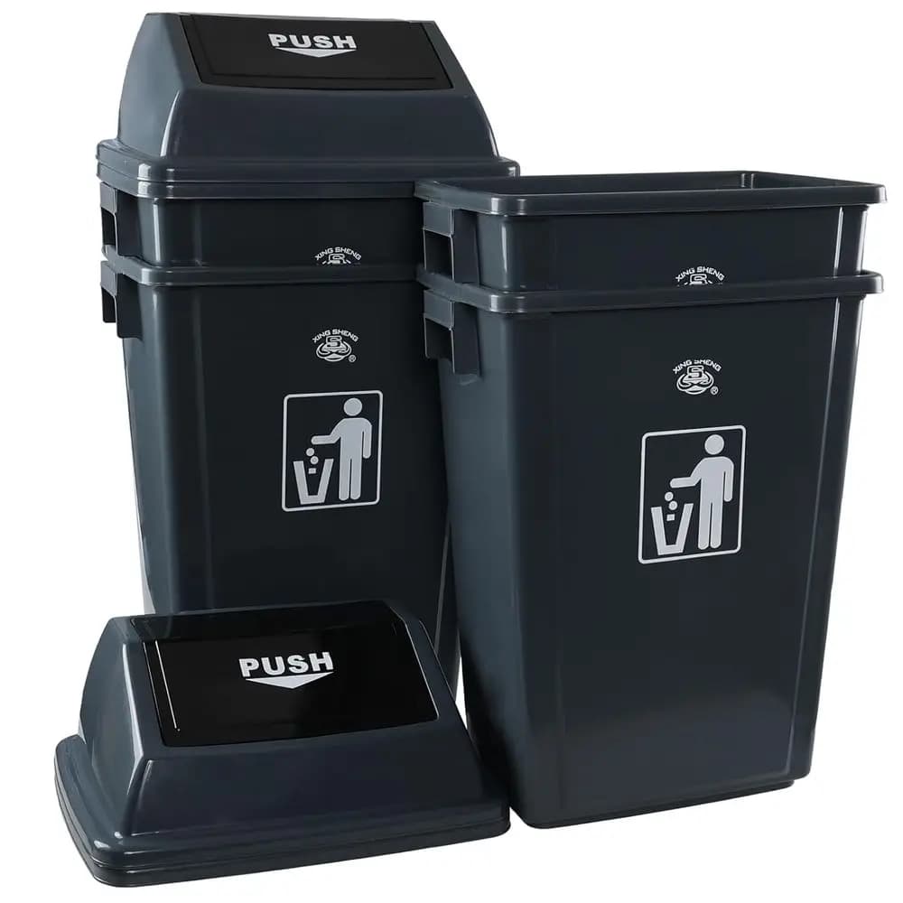 Bidone da garage in plastica da 18 galloni con coperchio a battente, contenitore per riciclo resistente, pattumiera/contenitore per rifiuti per giardino/garage/esterni