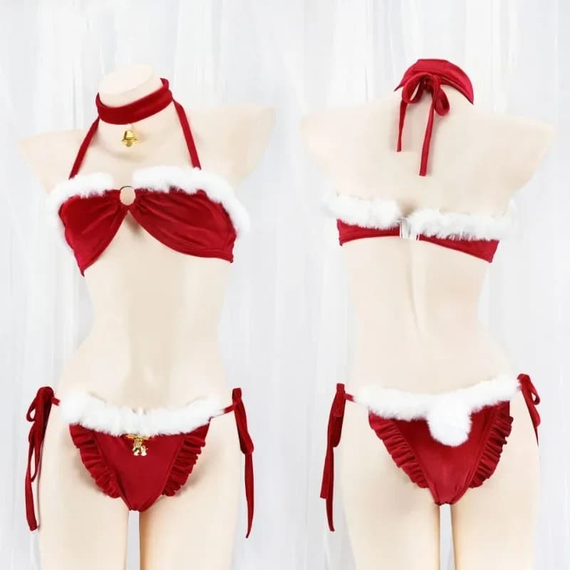Women Christmas Santa Claus Plush Bikini Uniform Sexy Santa Lingerie Warm Winter Underwear Cosplay Costume Holiday Gift Outfit