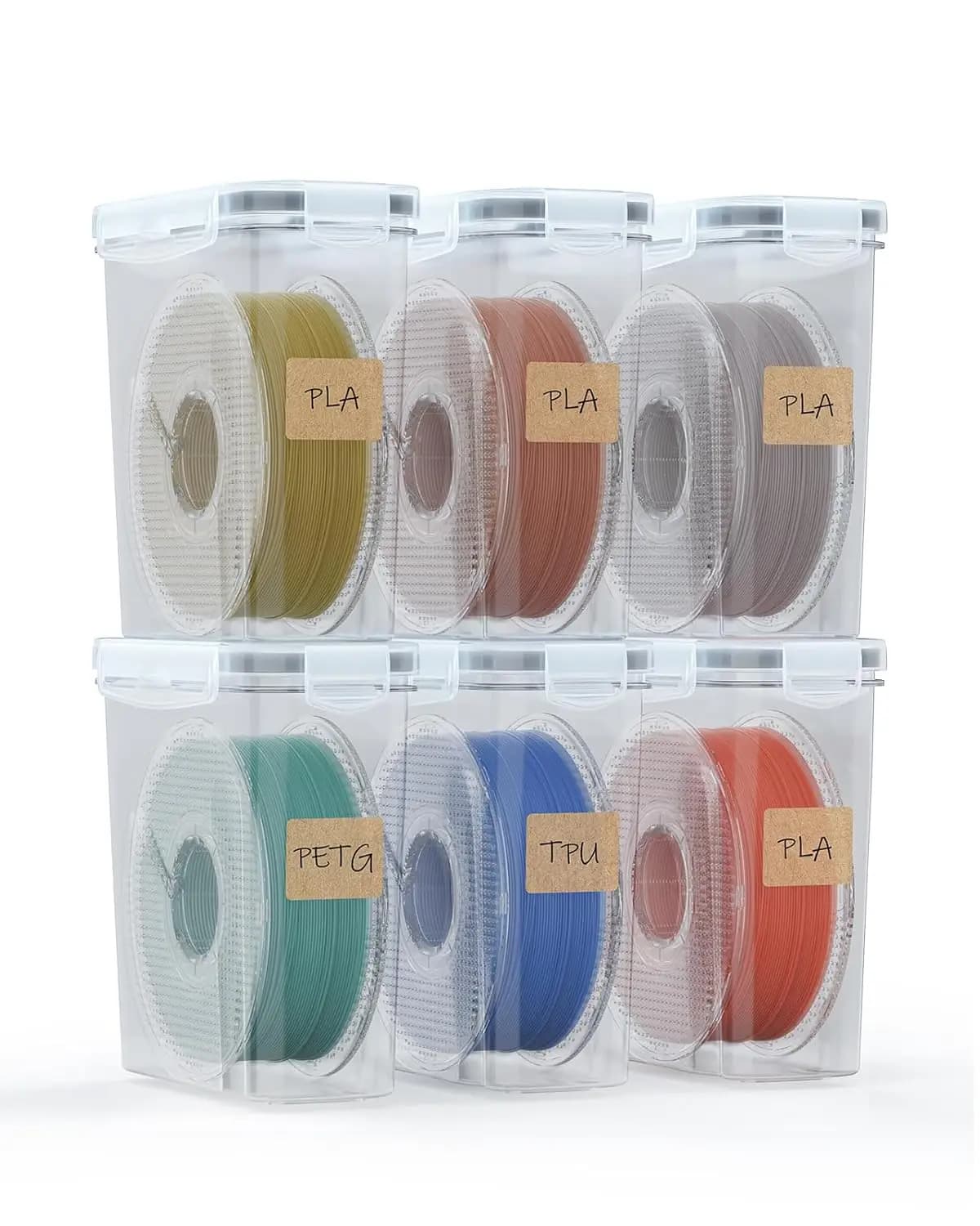 Pack of 6 boxes for 3D printer filaments with dryers - Waterproof and dustproof containers for PLA/ABS/PETG coils