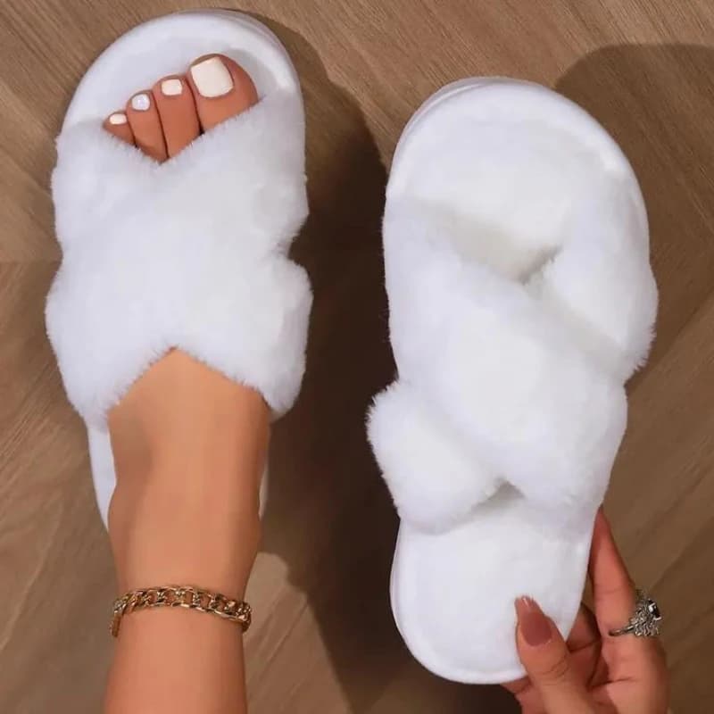 Winter Crisscross Plush Indoor Slipper Comfortable and Warm Soft Soled Furry Shoes Non Slip Home Floor Slippers