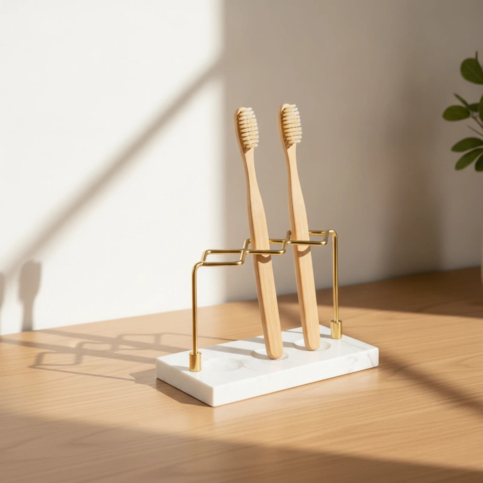 Toothbrush Holder with Marble-Look Resin Base Open-Frame Toothbrush Holder with Resin Base Stand Geometric for Vanity