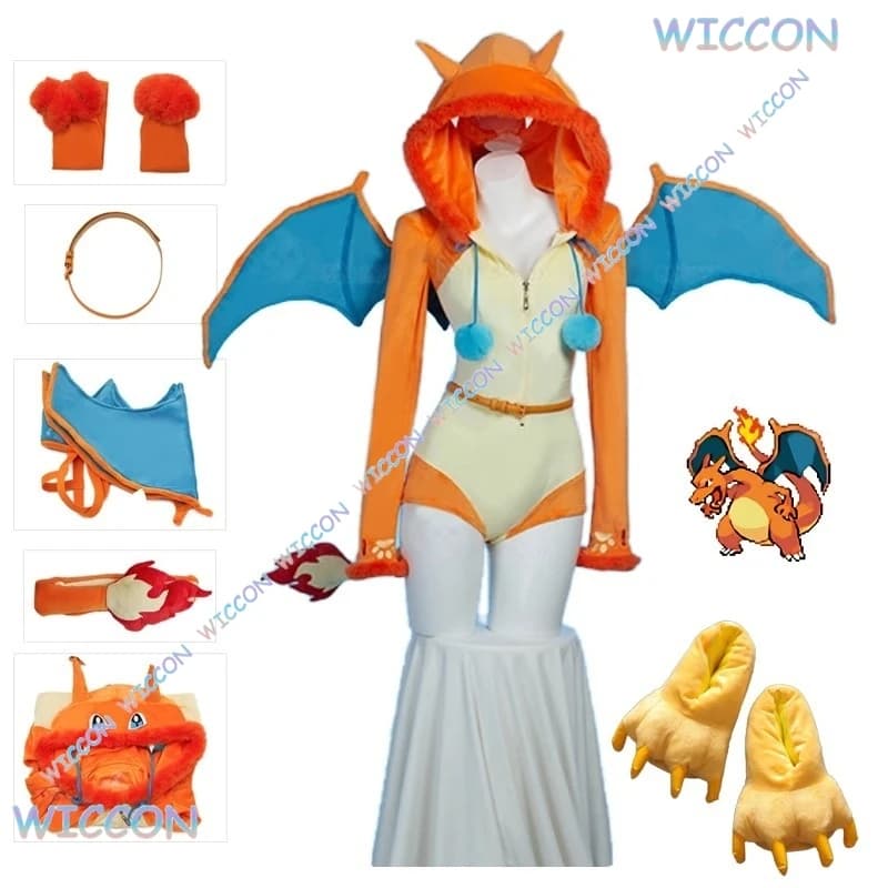 Donne Halloween Natale Giochi di ruolo 2025 Nuovo Charizard Costume Cosplay Furry Party Sexy Cute Tail Wing Tuta Scarpe