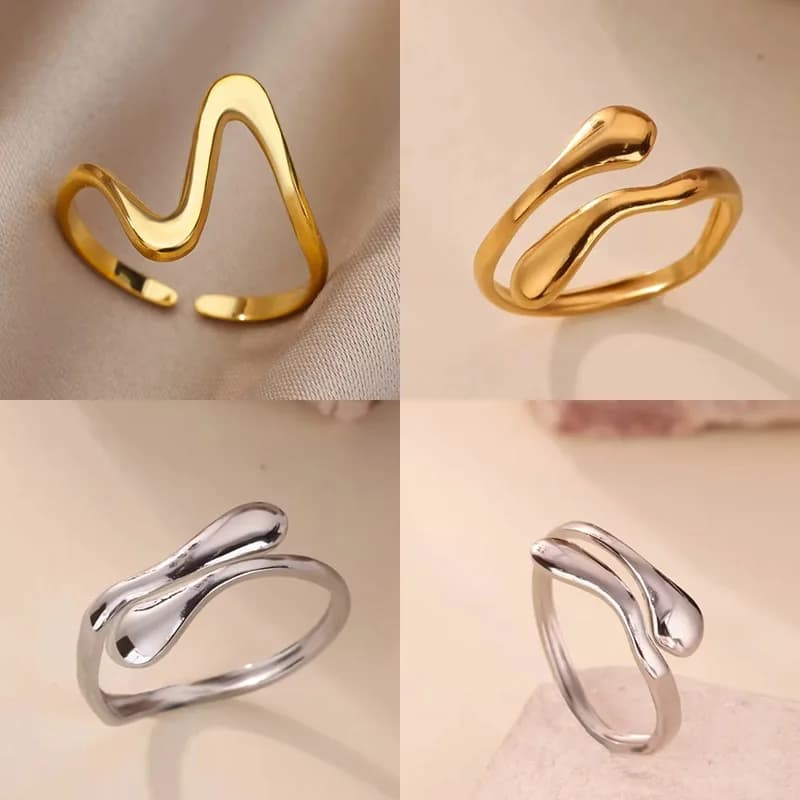 Fashion Hug Rings for Women‌ 18K Gold Plated ‌Stainless Steel Geometric Hug Adjustable Ring Valentine Jewelry Gift for Her