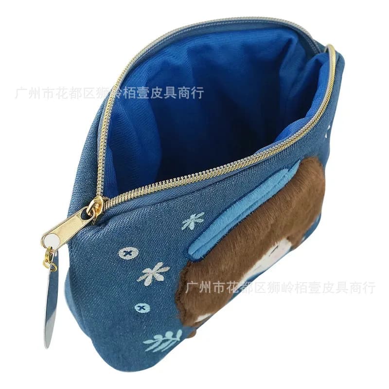 Monchhichi Embroidered Denim Handbag Portable Zipper Storage Pouch Multi‑Function Cosmetic & Small Item Organizer Purse