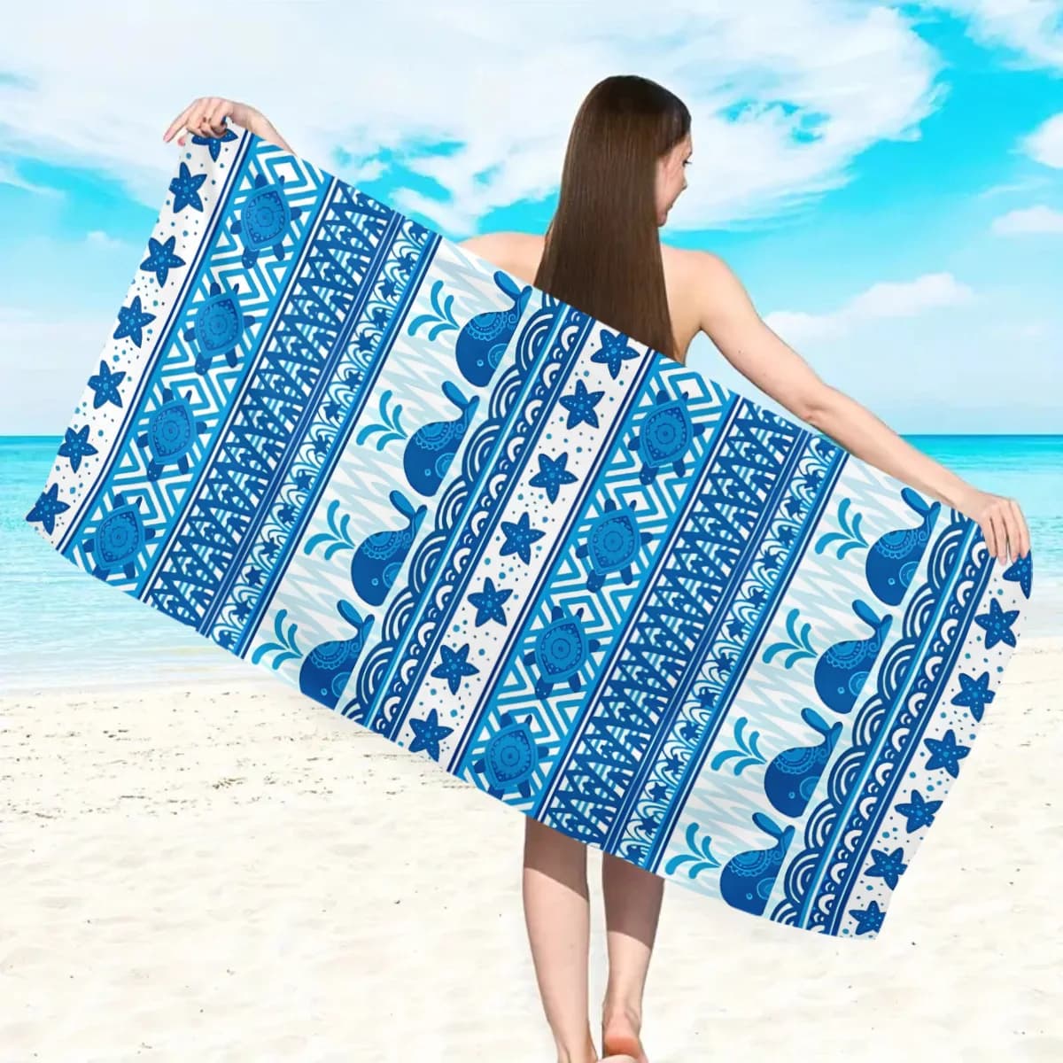Telo mare con motivo balena blu, telo in microfibra oversize ad asciugatura rapida, morbido e anti-sabbia, coperta da viaggio per piscina