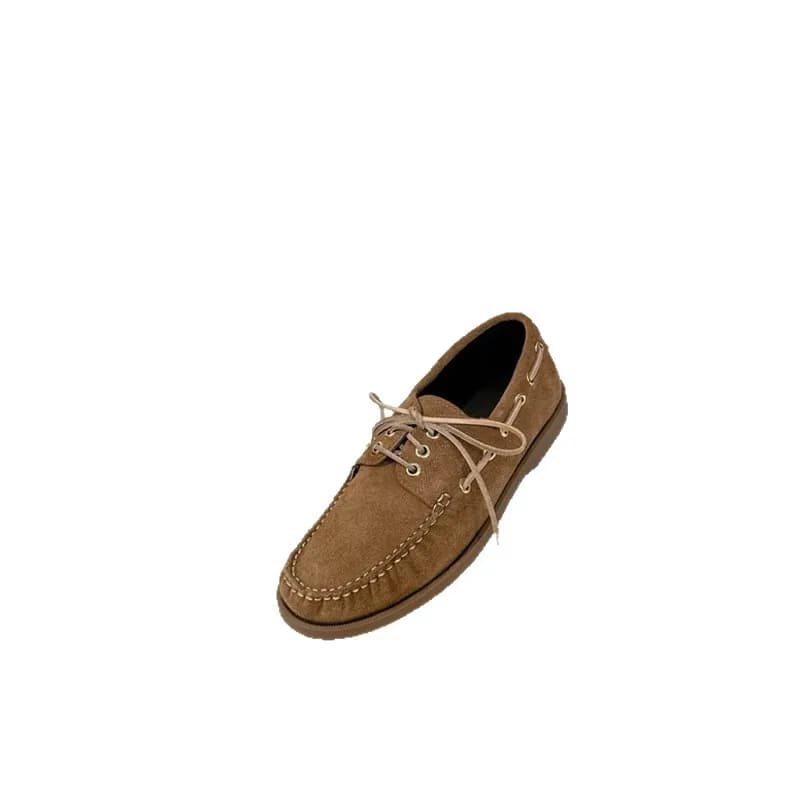 Mocassini classici in pelle scamosciata da donna, comode scarpe basse con lacci, scarpe casual ed eleganti
