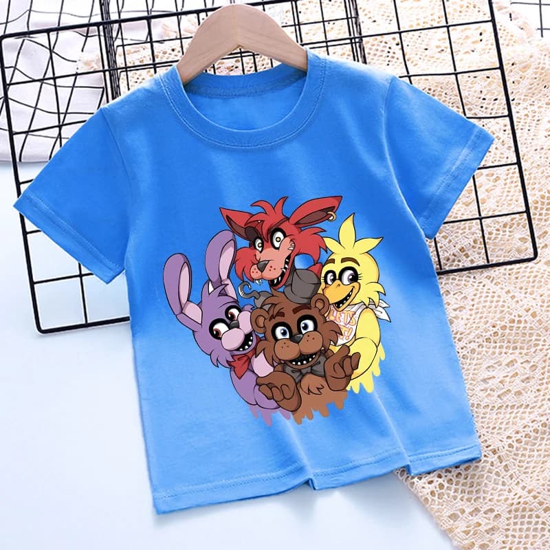 Maglietta Five Nights At Freddy's con stampa di cartoni animati, t-shirt per bambini, ragazzi e ragazze, abbigliamento estivo, top a maniche corte per bambini, abbigliamento per bambini
