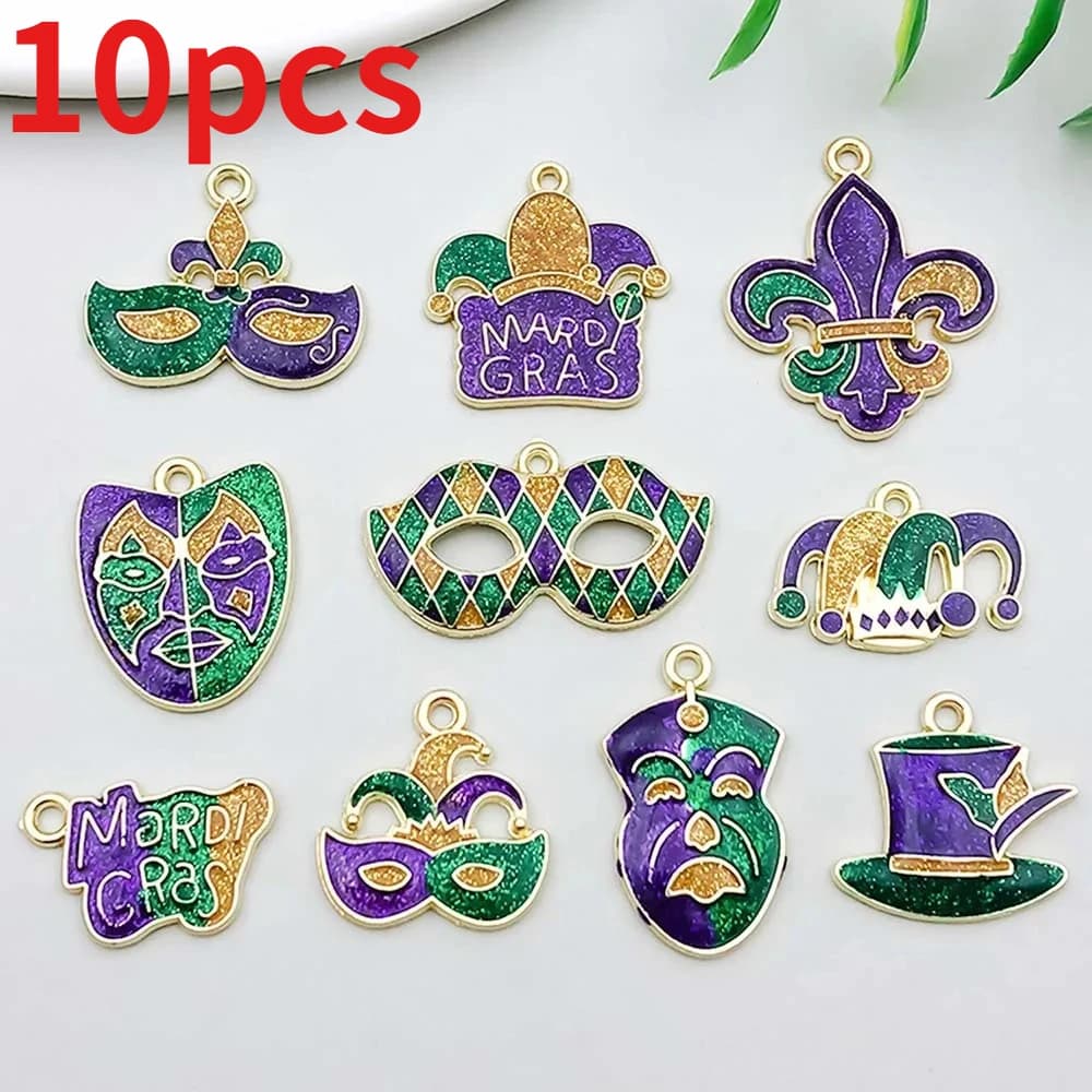 10 pezzi ciondolo in metallo cappello maschera Mardi Gras ciondoli in lega lucida collana fai da te bracciale orecchini portachiavi accessorio