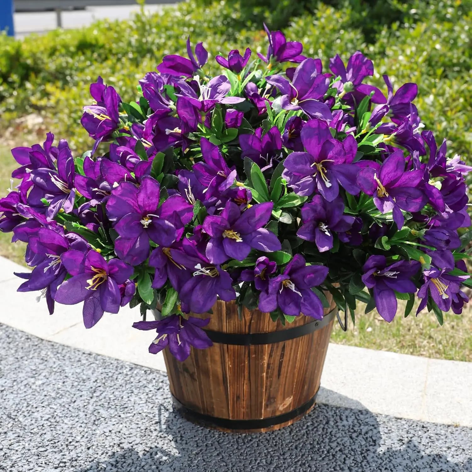 Piante e Fiori Artificiali per Decorazioni Primaverili da Esterno, 3 Mazzi Realistici di Azalee Finte in Seta Resistenti ai Raggi UV