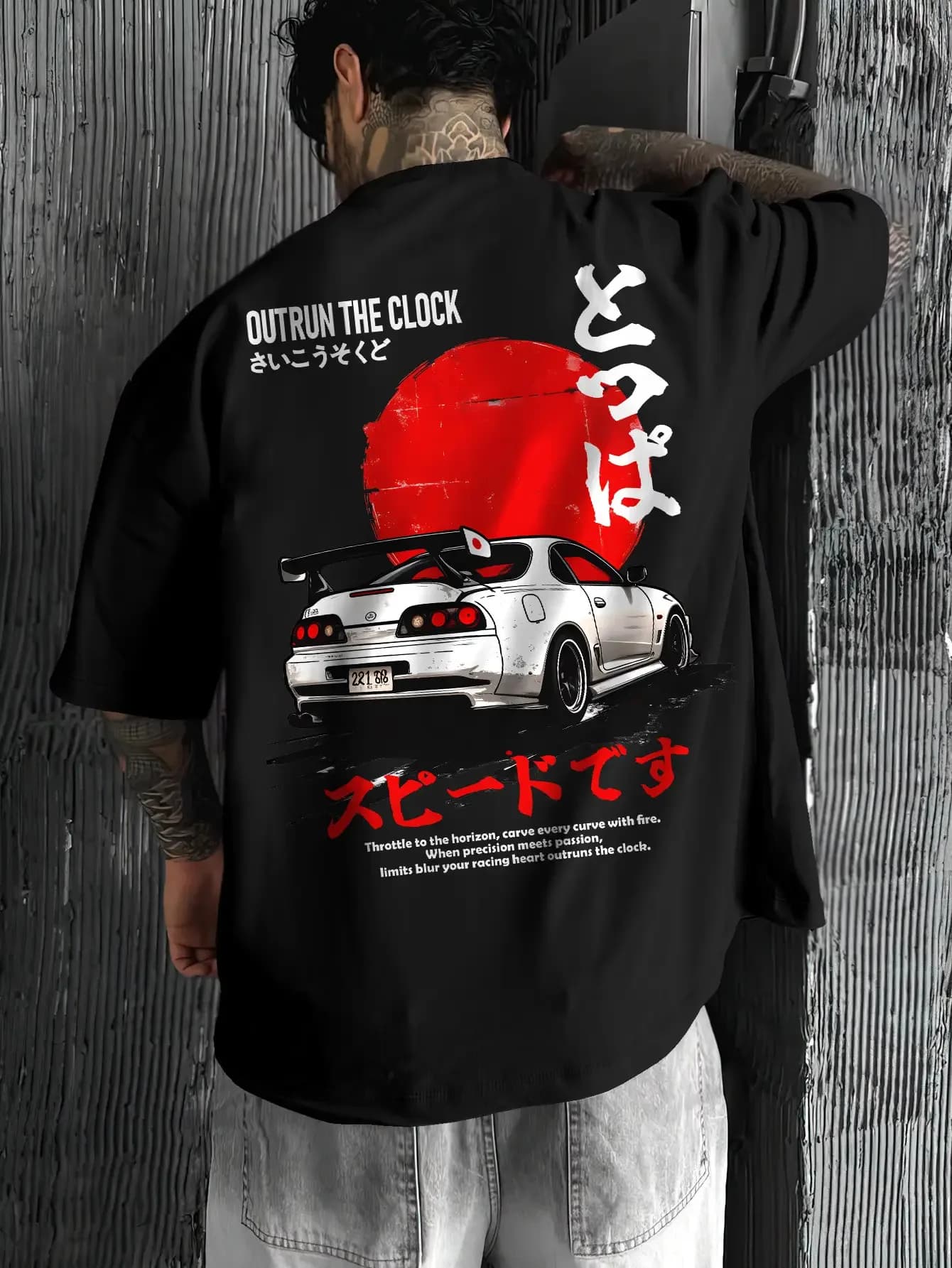 Testo giapponese Red Sunset Stampa 100% cotone Uomo Donna T-shirt Estate Autunno Quotidiano Sport all'aria aperta Festa Allentata Strada Manica corta