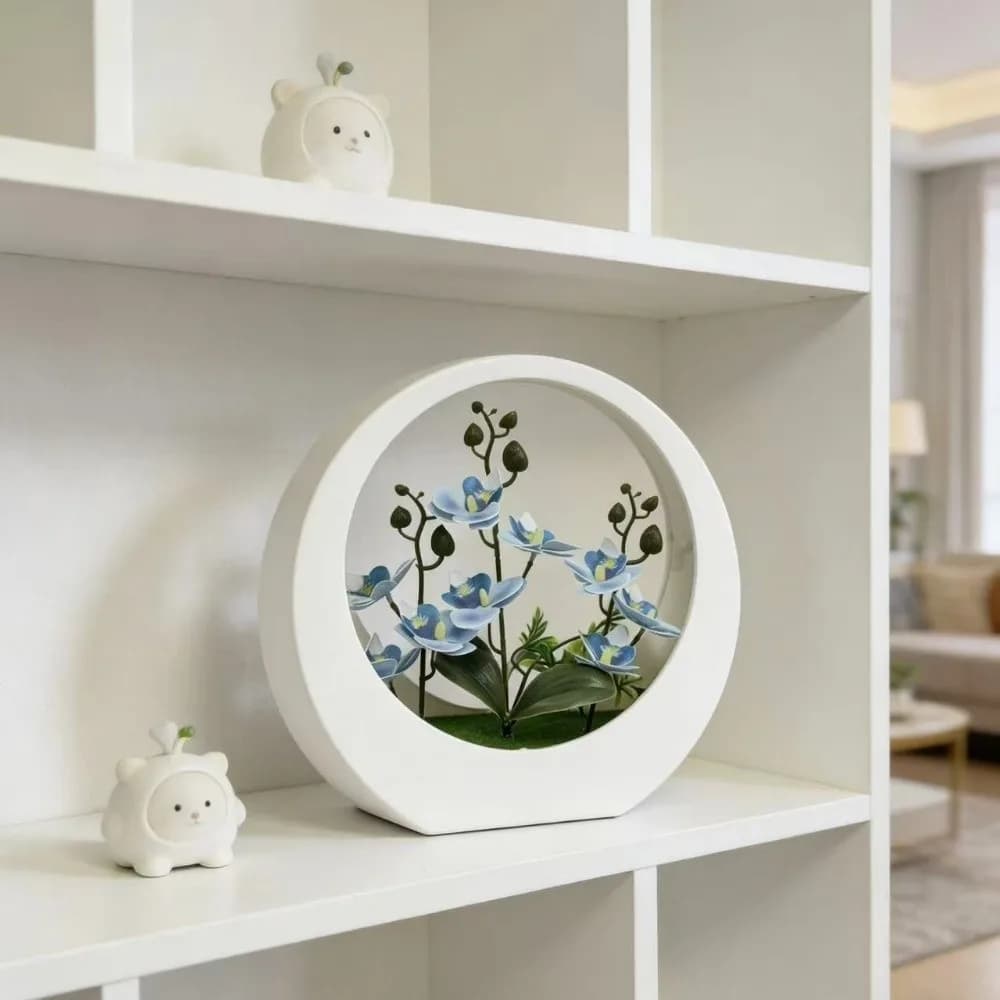 Ornamenti Artificiali: Pianta di Orchidea in Vaso, Arte Floreale Decorativa per la Casa, Fiore Imitazione Bonsai a Forma di Luna