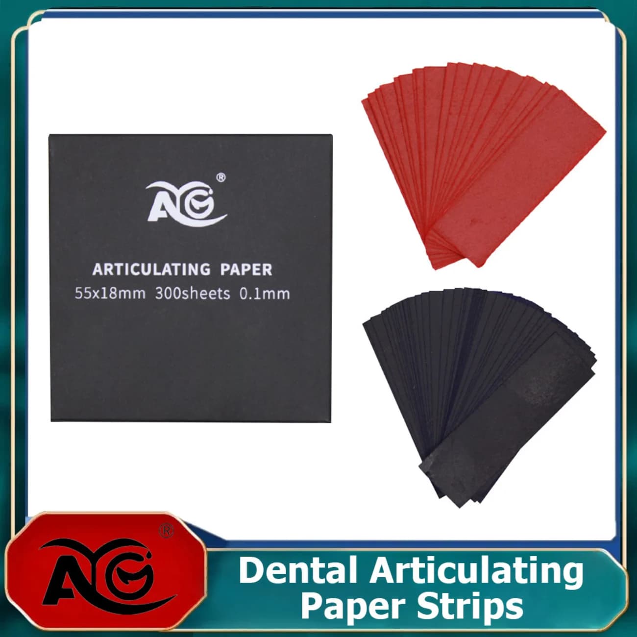 AG 300 Pezzi Strisce di Carta Articolante Oclusale per Ortodonzia, Strumenti per la Cura e lo Sbiancamento dei Denti, 55*18m, Dropship