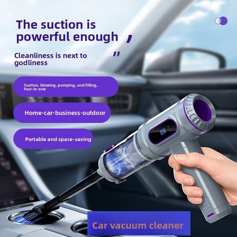 Aspirapolvere portatile con elevata potenza di aspirazione, schermo di visualizzazione, indicatore batteria, pulitore per auto, portatile e soffiatore.