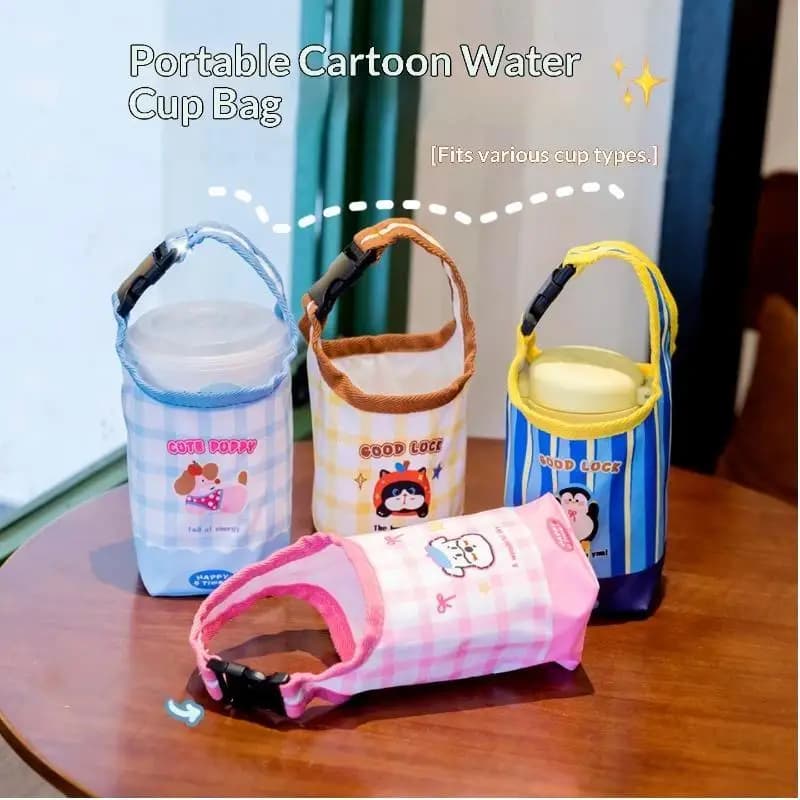 Adjustable Buckle Water Bottle Carrier Bag Cartoon Design Baby Stroller Cup Holder Outdoor School Travel Accessory