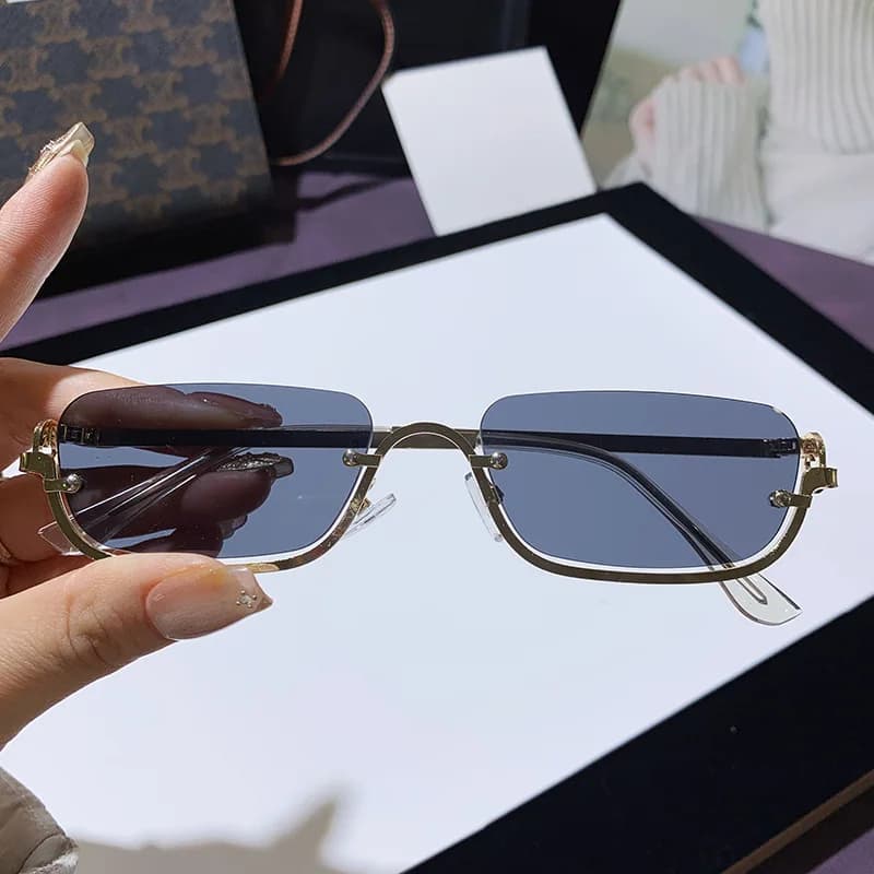 2026 New Small Square Sunglasses Women Metal Half Frame Sunglasses Vintage Shades Trendy Narrow Hip Hop Eyewear Cycling Sunglasses