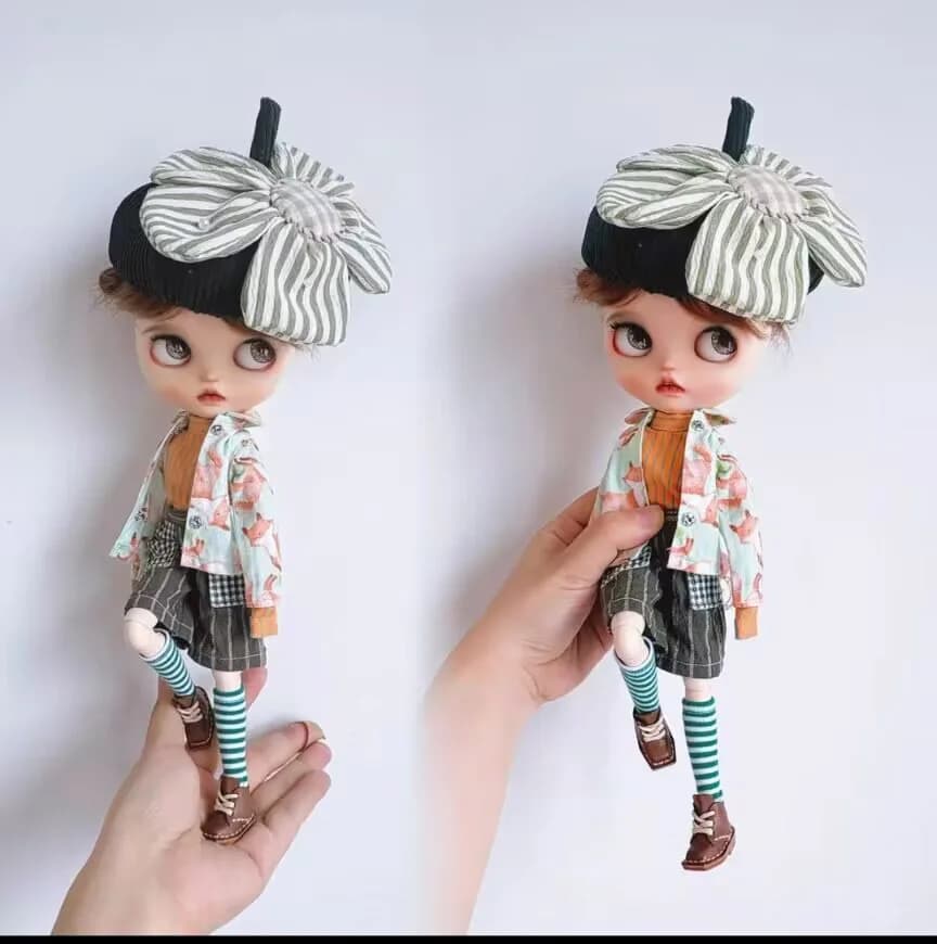 4pcs rural style 2025 Blythe/Landoudou Striped shirt +fox shirt/shorts/socks (Fit for Lulu,ymy24,Ob22,24,26,zone, Jenny)