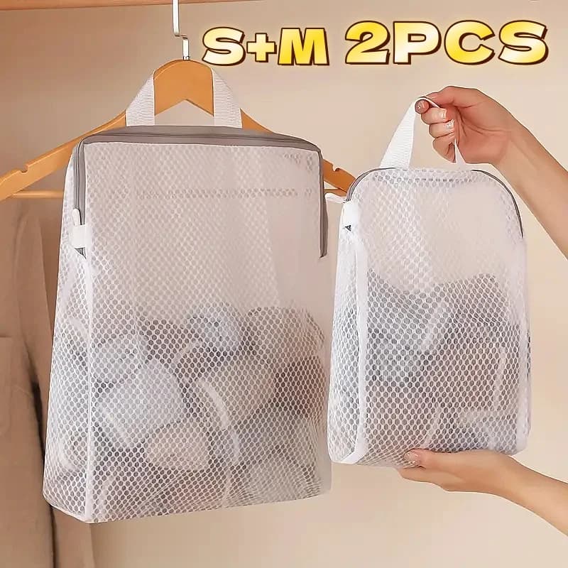 2Pcs Honeycomb Mesh Laundry Bag with Zipper - Wall-Mounted, Multi-Functional Clothes Storage Organizer for Bedroom & Bathroom