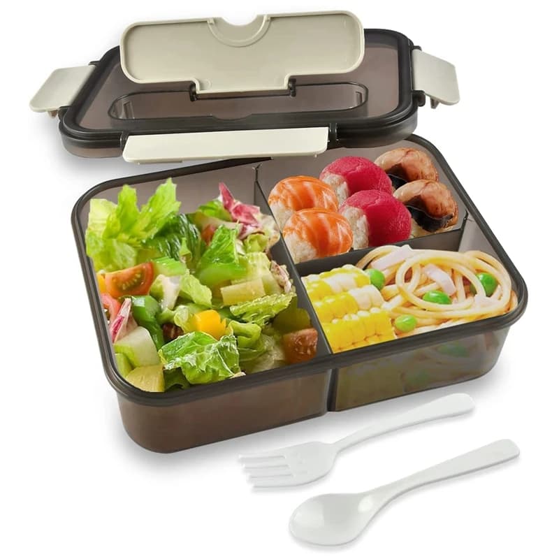 Lunch Box, Bento Box da 1500Ml, contenitore per alimenti con 3 scomparti e Set di posate, contenitori per microonde e pasti