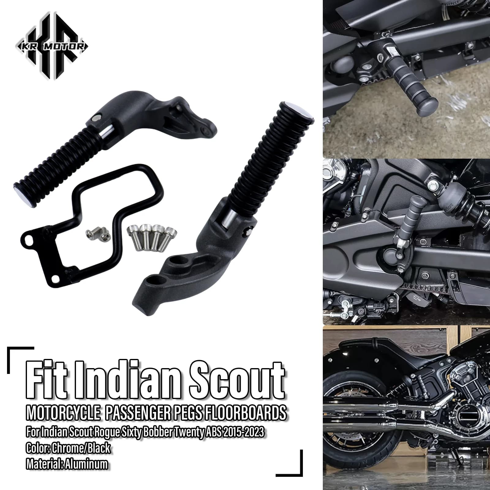 KR Moto Poggiapiedi Passeggero Pioli Pedane Pedale Posteriore Kit Per Indian Scout Rogue Sixty Bobber Twenty ABS 2015-2023