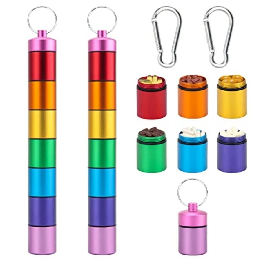Small Portable Pill Case Keychain for Travel, 2 Pack Pill Organizer Box, Waterproof Tablet Container Weekly Medicine Bottle Org