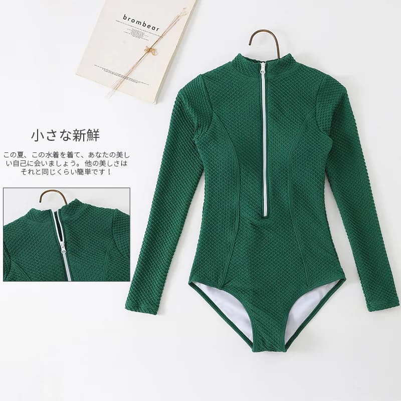 Nuovo Costume da Bagno Intero Aderente in Tessuto a Quadri con Zip Triangolare, Tuta da Surf e Snorkeling