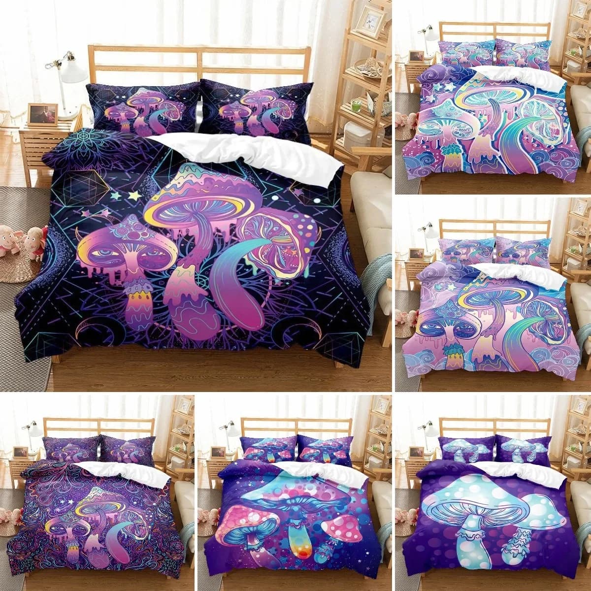 Mushroom Duvet Cover Psychedelic Boho Bedding Set Bohemian Mandala Comforter Cover For Boys Girls Trippy Bedspread Cover Queen