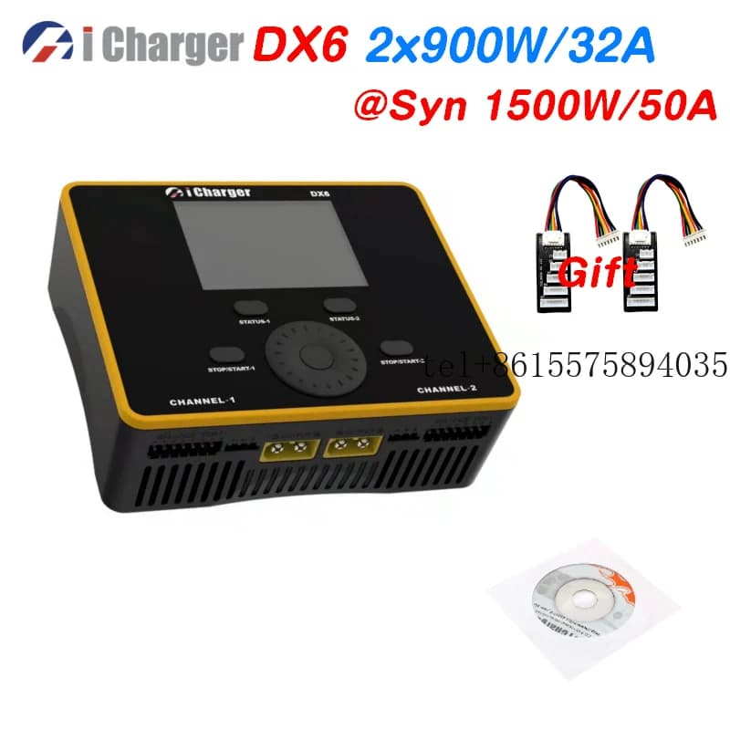 Caricabatterie Bilanciatore ad Alta Potenza iCharger DX6 DC 900W 32A a Doppio Canale per Batterie LiPo, Lilo, LiFe, LiVH, LTO, NiZn, NiMH