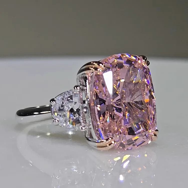 Light Luxury S925 Sterling Silver Pillow Square High Carbon Diamond Pink Zirconium Engagement Ring For Wedding And Proposal