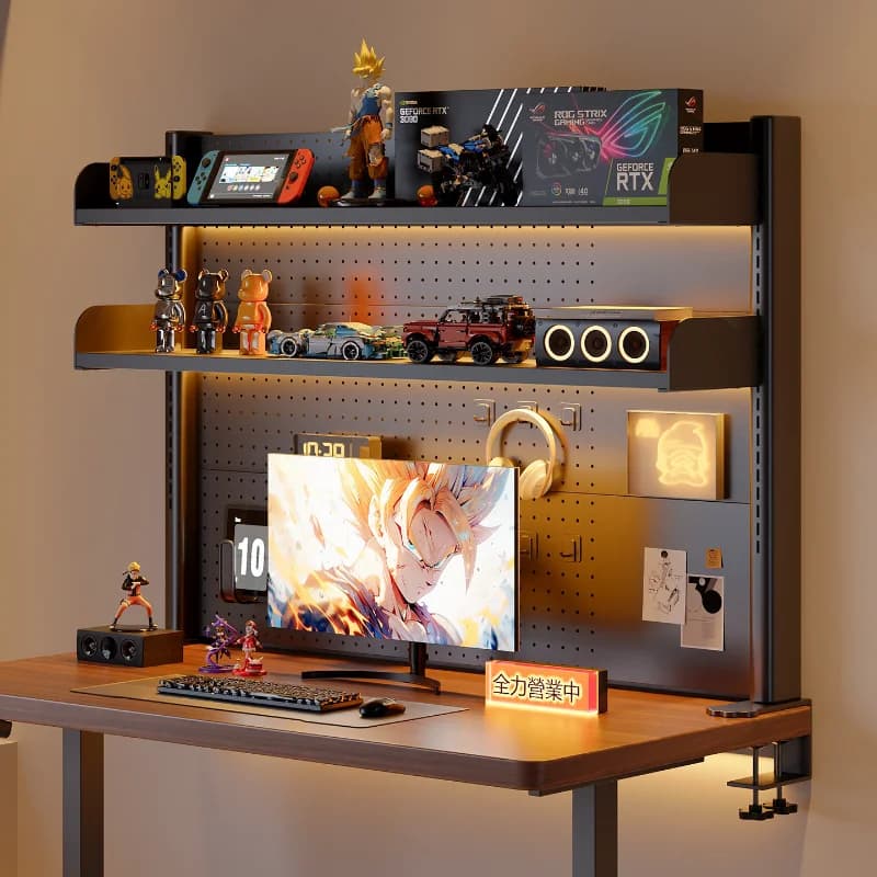 Clamp on Desk Shelf with Pegboard Adjustable 2/3 Tier Desktop Organizer Table Storage Rack for Home Office Study Space Saver