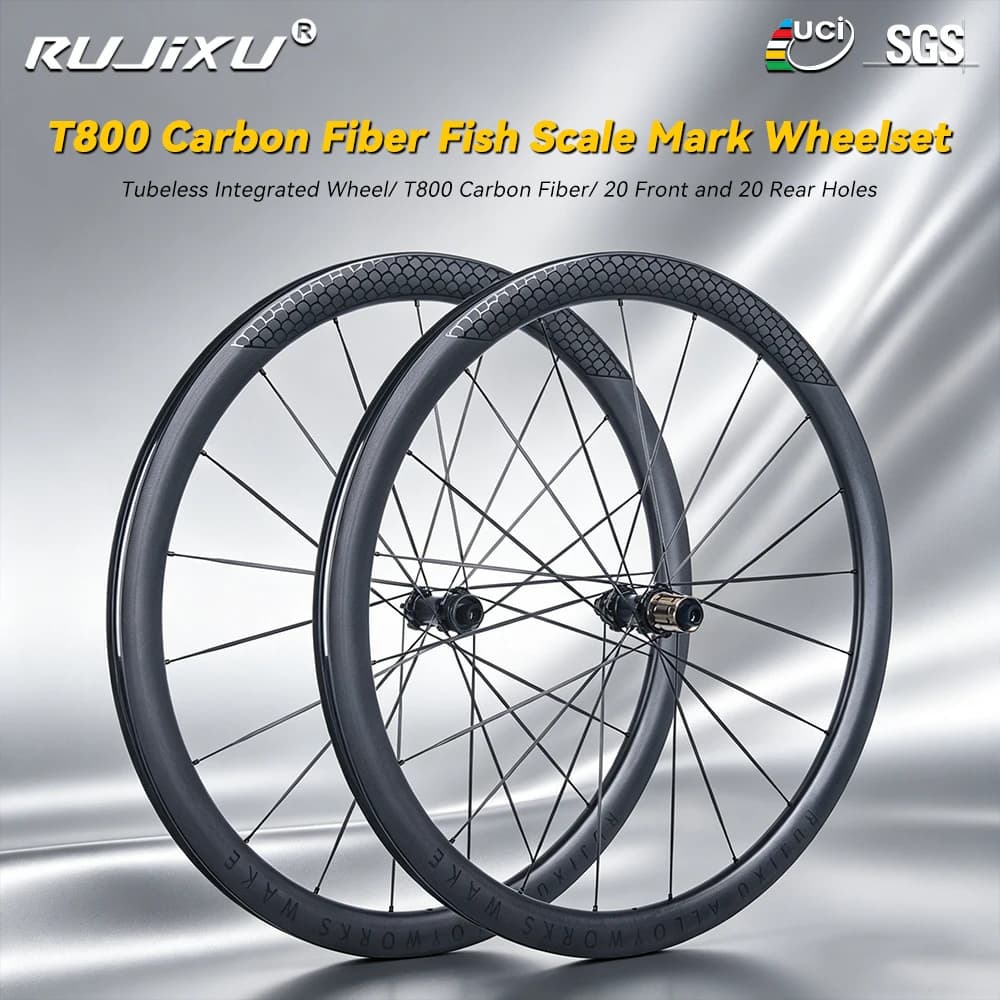 Set di ruote per bici da corsa RUJIXU 700C 40mm 3.7mm con raggi in fibra di carbonio, mozzo a cricchetto planetario 36T 60T, set di ruote ultraleggero con freno a disco