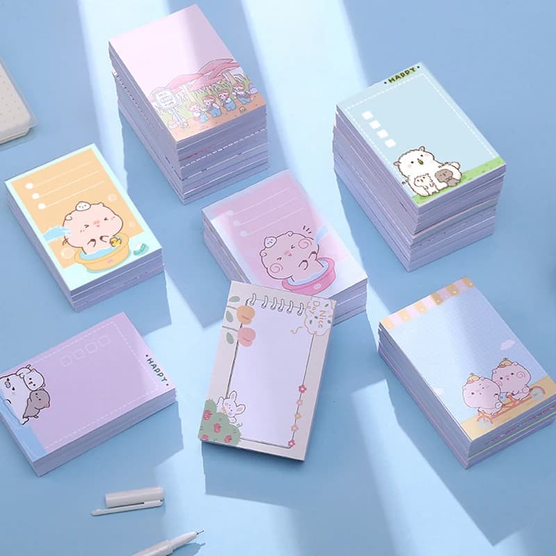 100 fogli Kawaii Memo Pad libro a fogli mobili Memo Sticker studente Planner quaderni Decor Sticky Notes for School Office Supplie