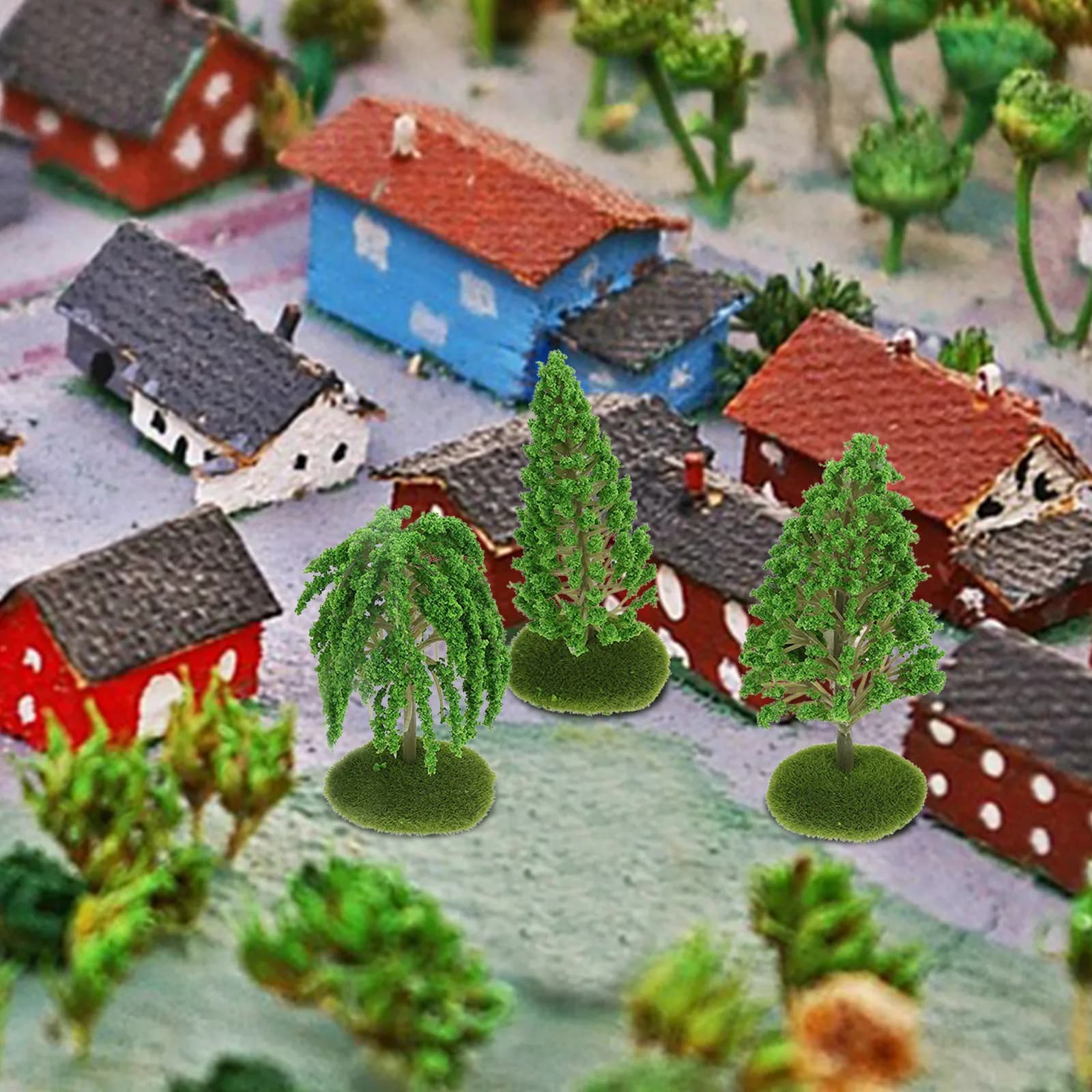 Set di 3 Alberi Artificiali in Miniatura, Ornamenti Realistici per Paesaggi in Miniatura, Decorazioni per Tavoli di Sabbia, Micro Piante per Modellismo