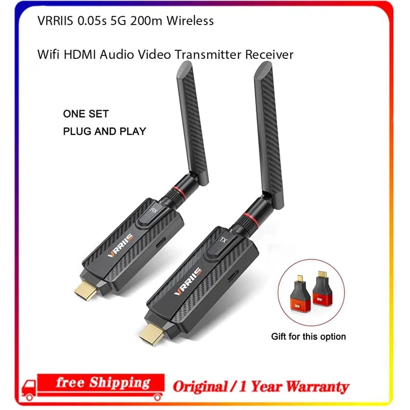 VRRIIS 0.05s 5G 200m Trasmettitore Ricevitore Wireless WiFi HDMI Audio Video Extender per TV Stick, Fotocamera, Laptop