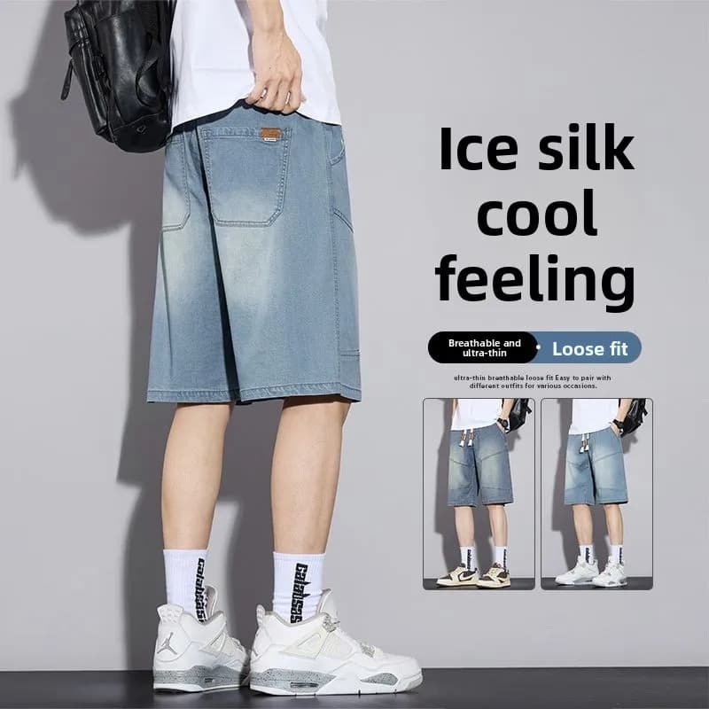 Pantaloncini larghi estivi Y2K per uomo 2025 Nuovi pantaloni Jean ultrasottili Lyocell Bermuda vintage a gamba larga Hip Hop Streetwear Pantaloncini di jeans