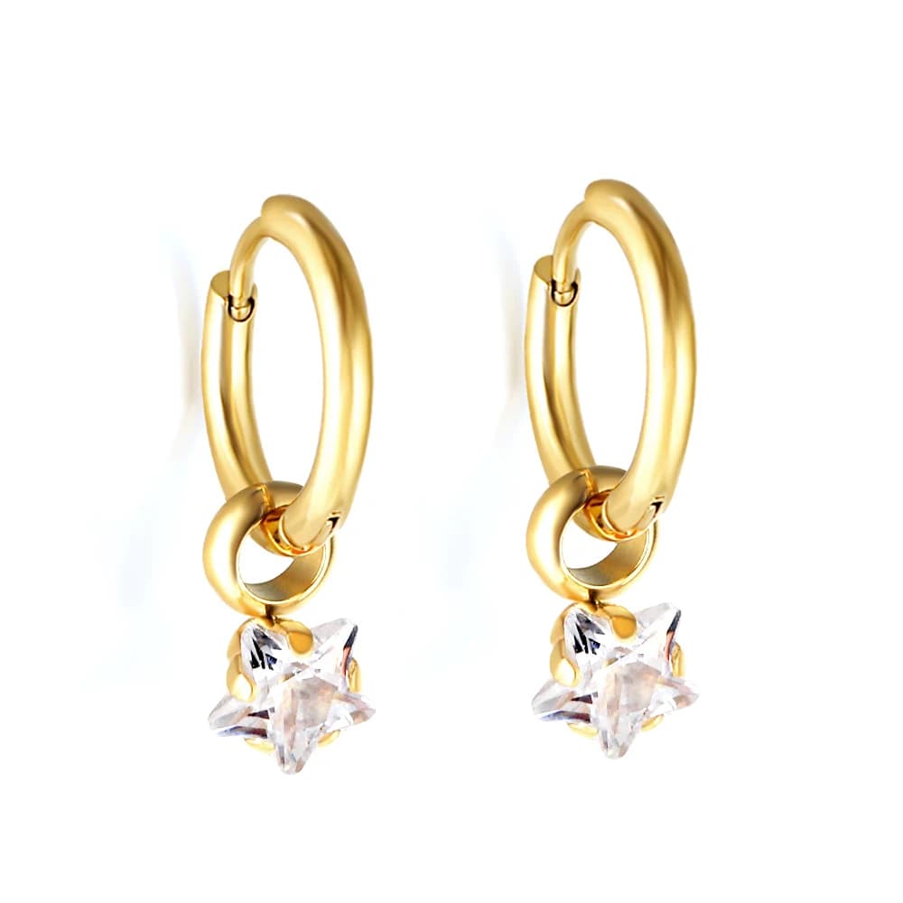1Pair Trendy Jewelry Stainless Steel Star Heart Water Drop Geometry Cubic Zirconia Round Circle Hoop Earrings Huggie Party Gifts