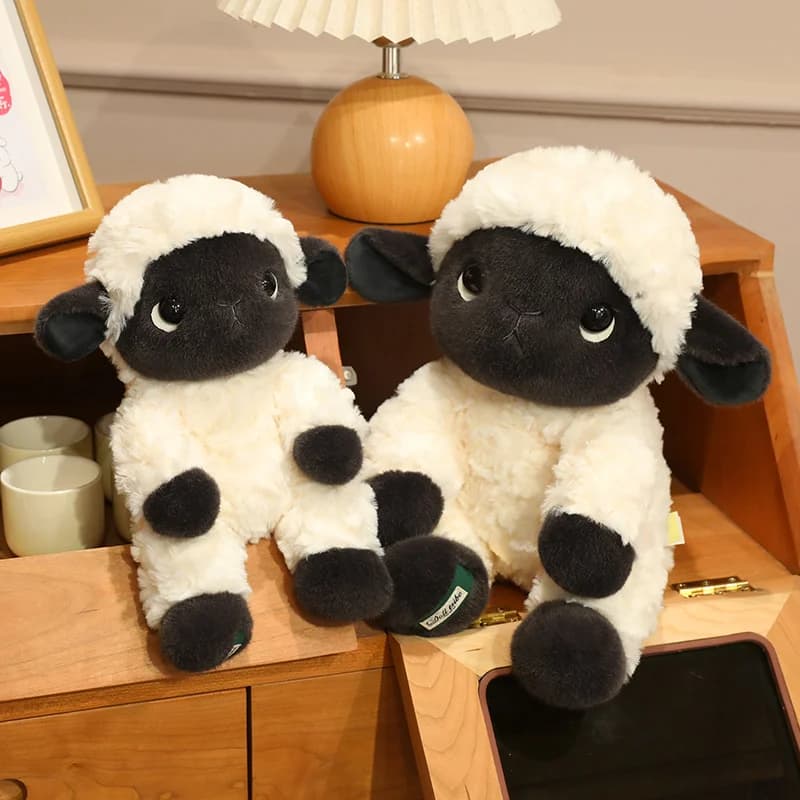 Cute Black Face Sheep Plush Toy Soft Fluffy Stuffed Lamb Doll Kawaii Sheep Plushie for Girls Birthday Gift Home Bedroom Decor