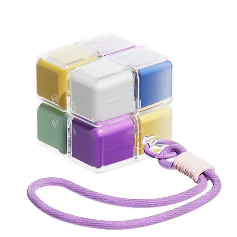 Custodia per dispenser di medicinali Scatola per pillole Cubo a 8 griglie con cordino magnetico portatile per riporre tablet con vitamine da viaggio