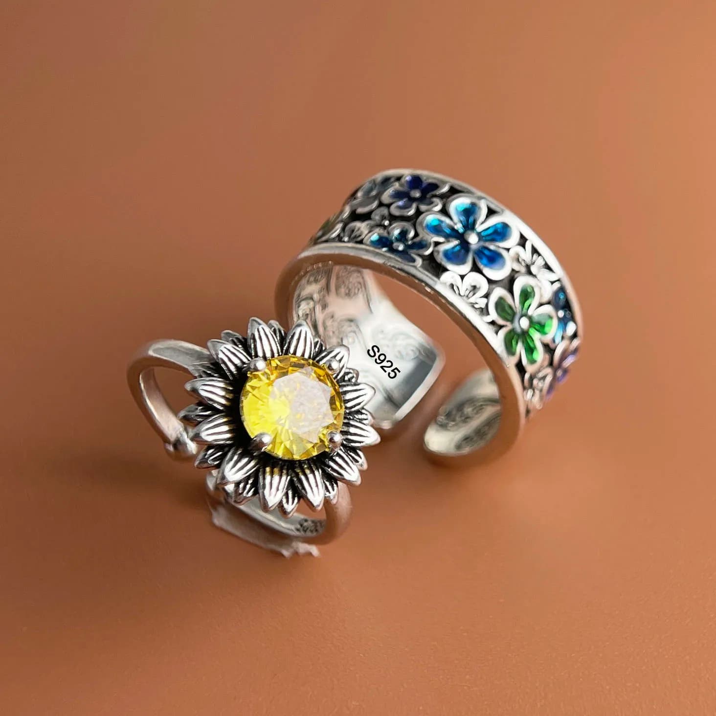 925 Sterling Silver Rings for Women Couple Minimalist Handmade Simple Yellow FLower Zirco Ring Fine Jewelry Gift Prevent Allergy