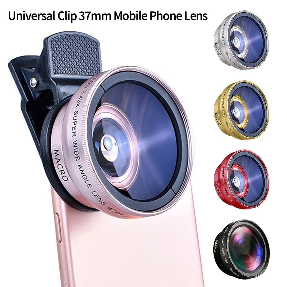 Clip per obiettivo universale 2 in 1 obiettivo per telefono cellulare da 37mm obiettivo professionale 0.45x 49uv ultra grandangolare + macro HD per Xiaomi, Android