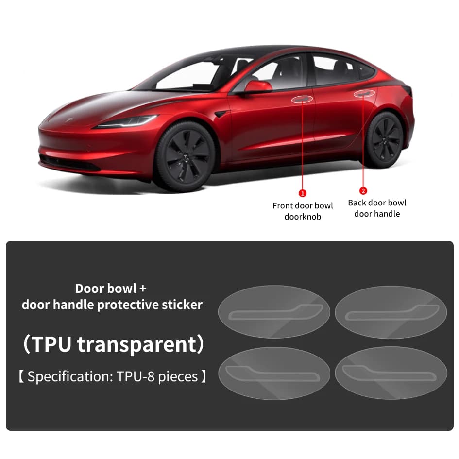 Per Tesla 2021-25 Modello 3 Y TPU Trasparente Refit Adesivo Protezione Ciotola porta + Maniglia porta adesivo protettivo (trasparente)