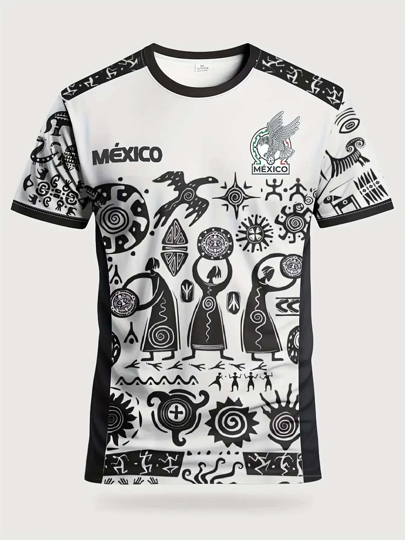 Mexican Style Men's Soccer Training Short Sleeve T-Shirt Crew Neck Breathable Washable Match Training Casual Sports Wear