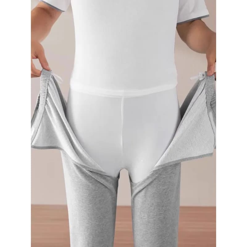 Pantaloni per incontinenza con cavallo aperto in morbido cotone per anziani Biancheria intima traspirante lavabile anti-perdite al letto con design sul cavallo aperto
