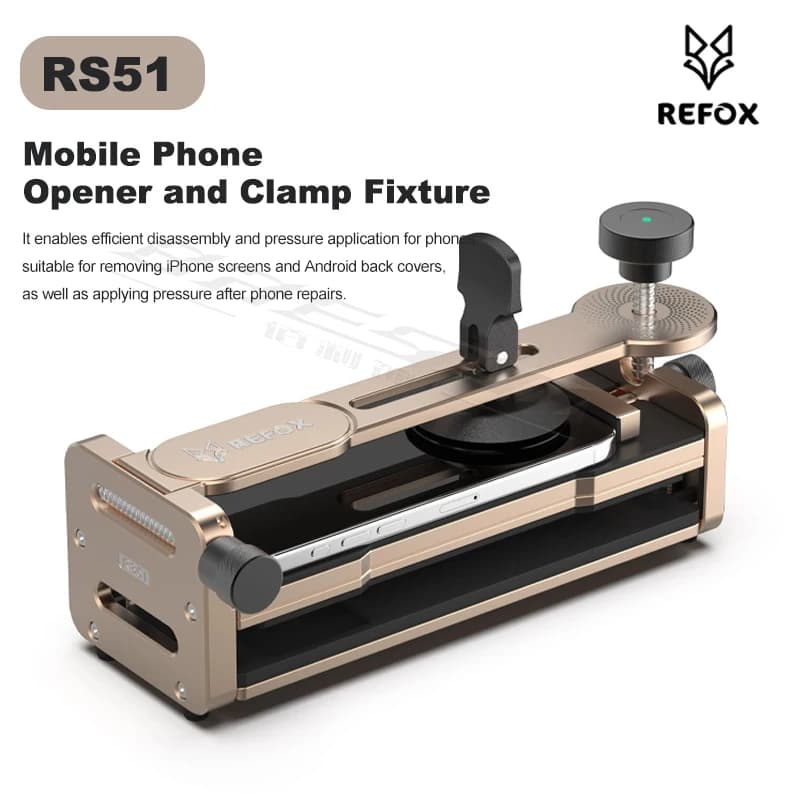 Supporto per lo smontaggio e la pressatura dello schermo del cellulare REFOX RS51 per la rimozione e la riparazione del vetro posteriore dello schermo LCD di iPhone e Android