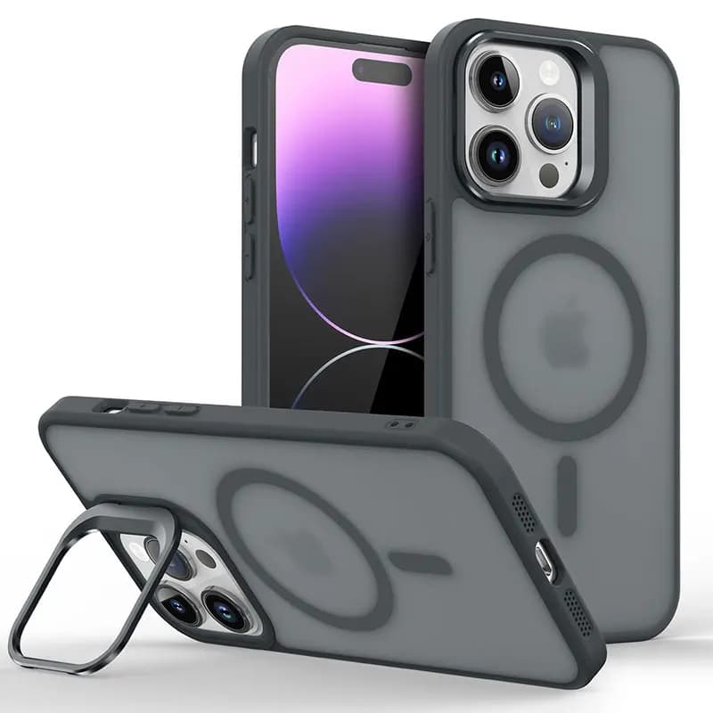 Custodia per telefono con supporto ad anello in metallo con lente magnetica di lusso per iPhone 15 14 13 12 11 Pro Max traslucido per Cover di ricarica Wireless Magsafe