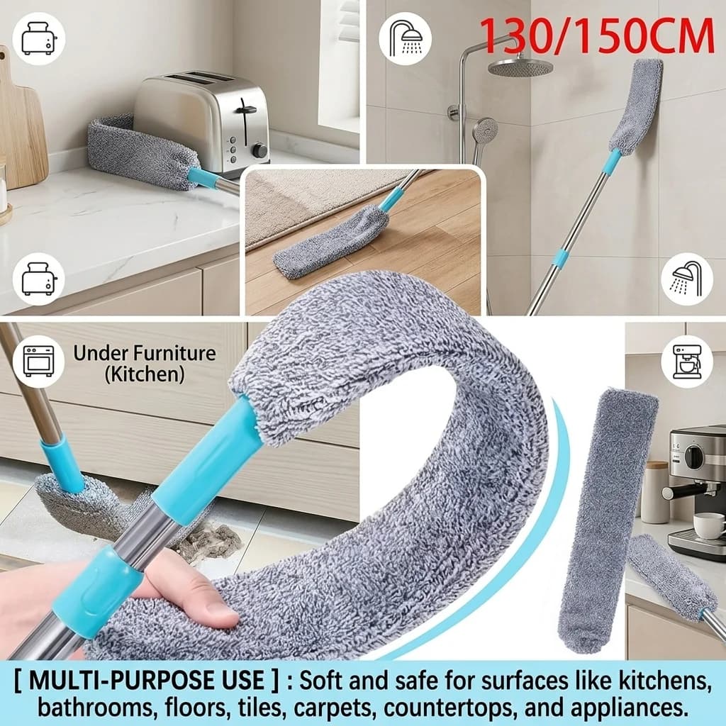 Telescopic Extendable Long Handle Mop with Bendable Head with Extension Pole Bendable for Sofa Bed Furniture Bottom Wet or Dry